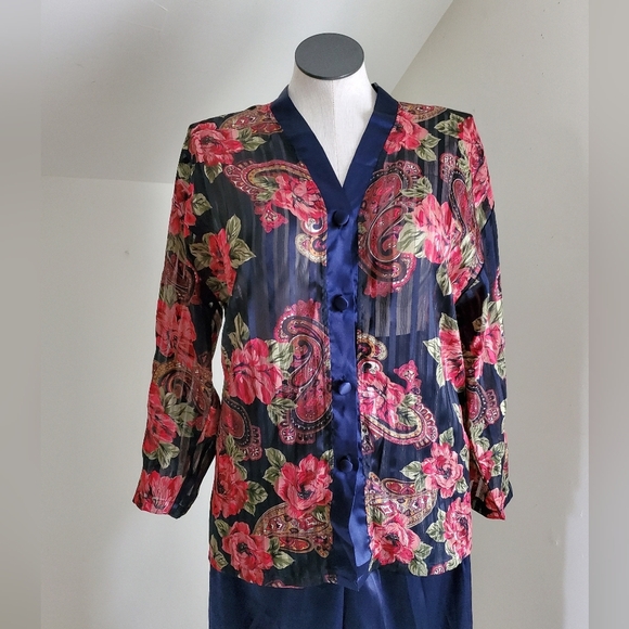 90s Vintage Gold Label Victoria's Secret Satin Floral Pajama Pants & Top… - Picture 4 of 9